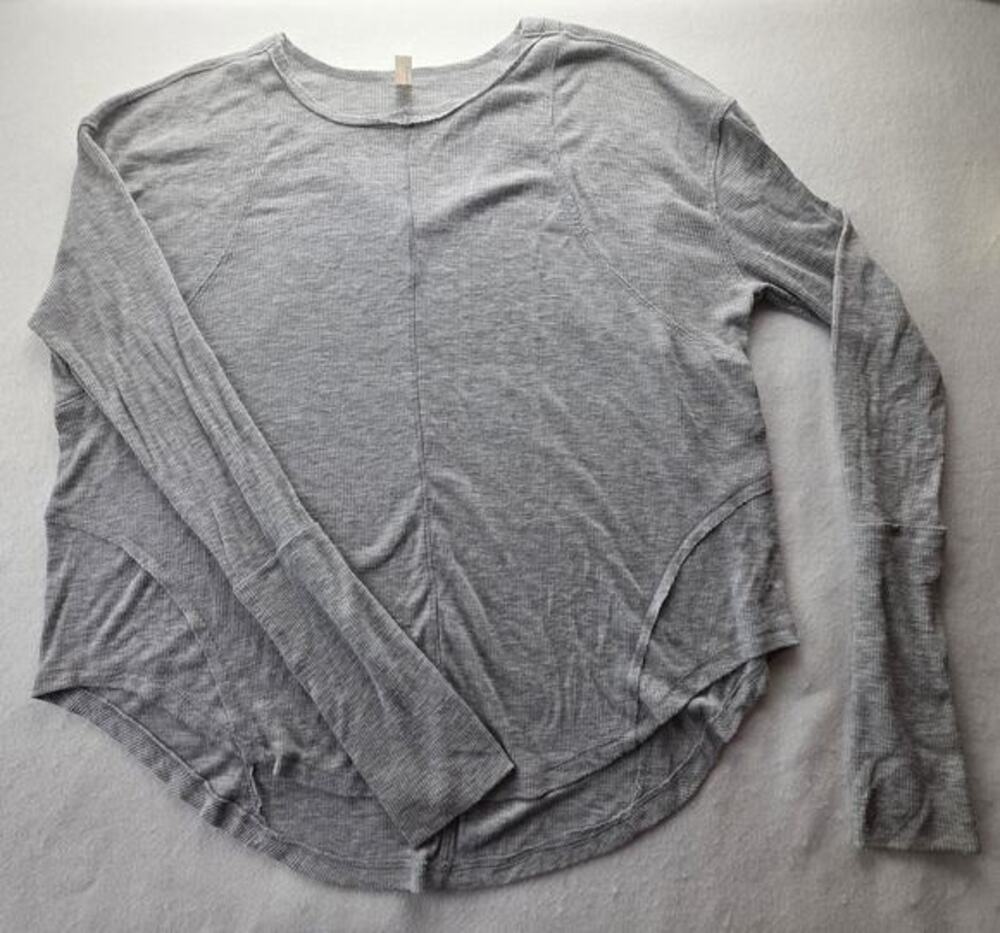 Free People Movement Scoop Neck Gray Ribbed Cropped Long Sleeve Size Small
